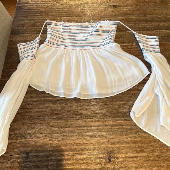 Ramy Brook White Off-Shoulder Top with Multicolor Stripes - Picture 8 of 12